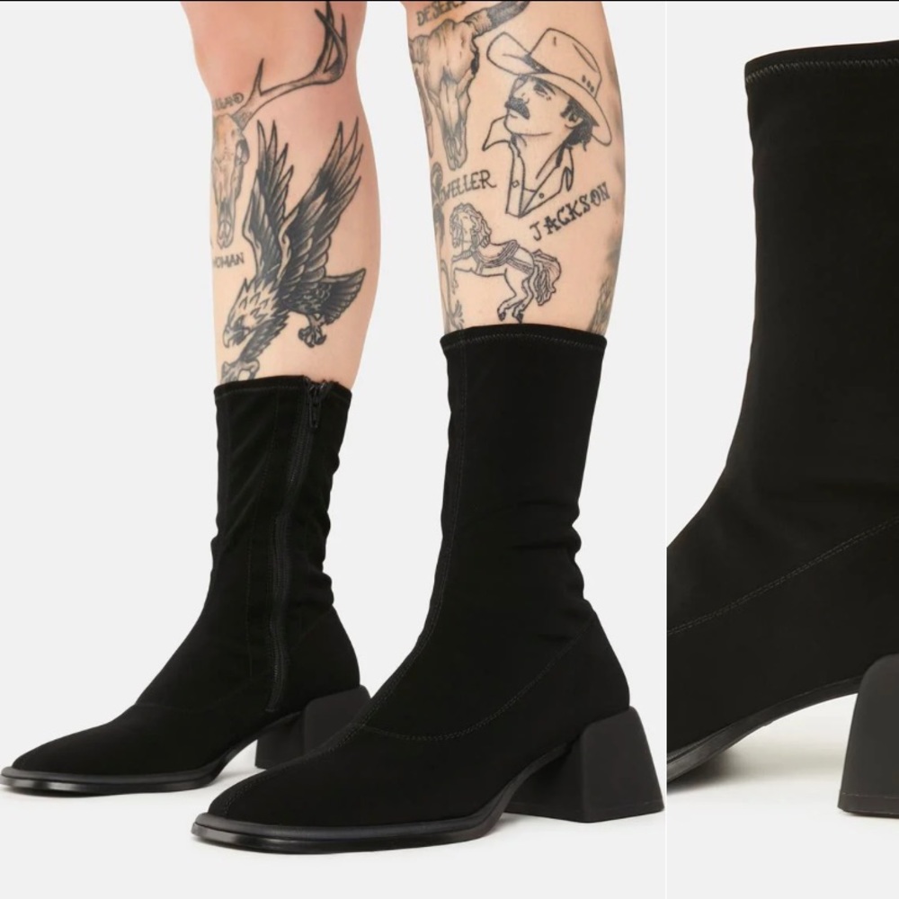 NWT VAGABOND SHOEMAKERS Ansie Stretch Boots vegan flared block heel round toe 40 - Picture 1 of 17